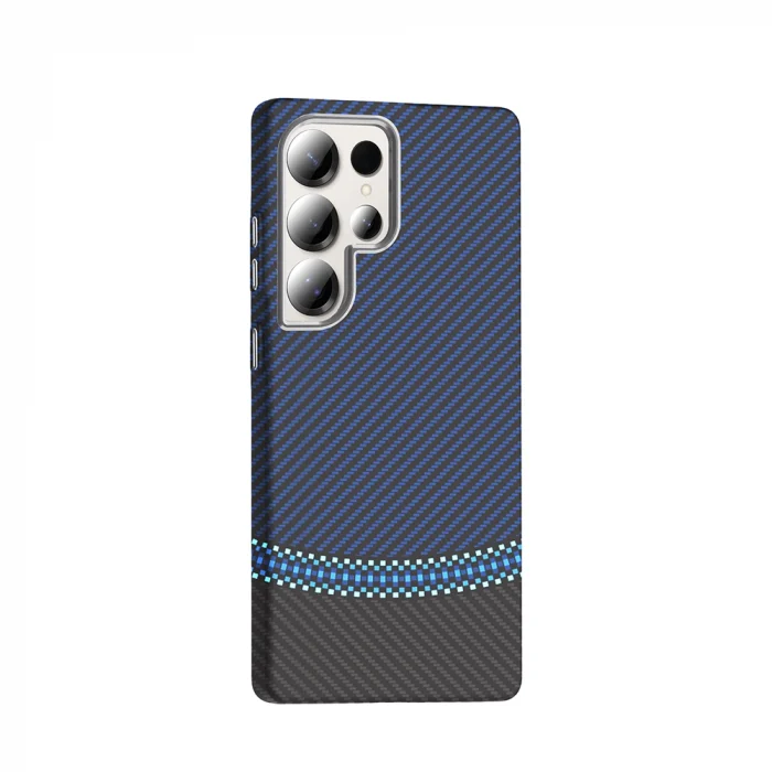 Samsung S25 Ultra Kılıf M-safe Şarj Özellikli Karbon Fiber Görünümlü Gros Kapak