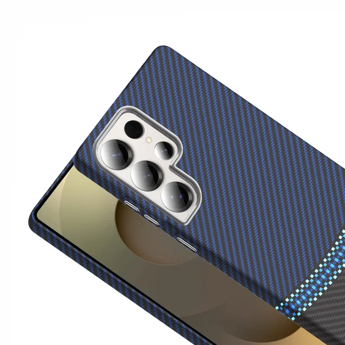 Samsung S25 Ultra Kılıf M-safe Şarj Özellikli Karbon Fiber Görünümlü Gros Kapak