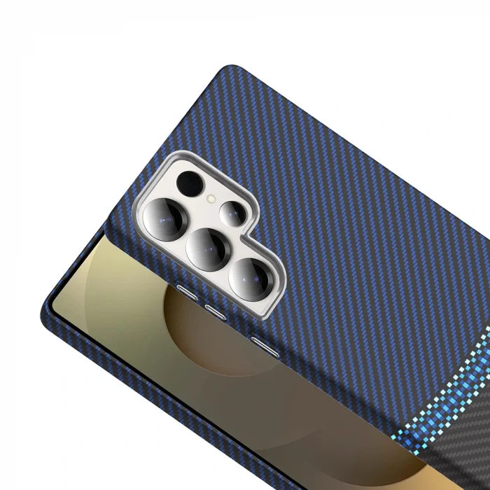 Samsung S25 Ultra Kılıf M-safe Şarj Özellikli Karbon Fiber Görünümlü Gros Kapak