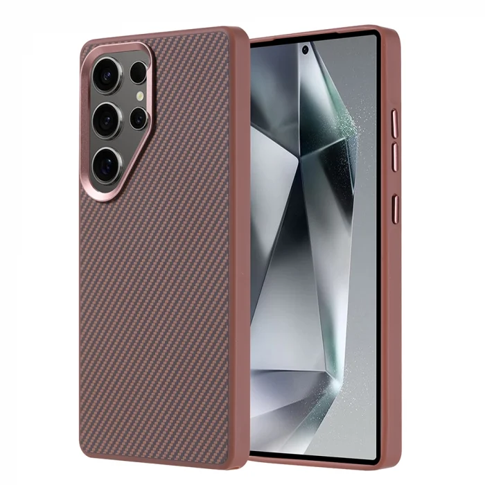 Samsung S25 Ultra Kılıf M-safe Şarj Özellikli Karbon Fiber Görünümlü Troy Kapak