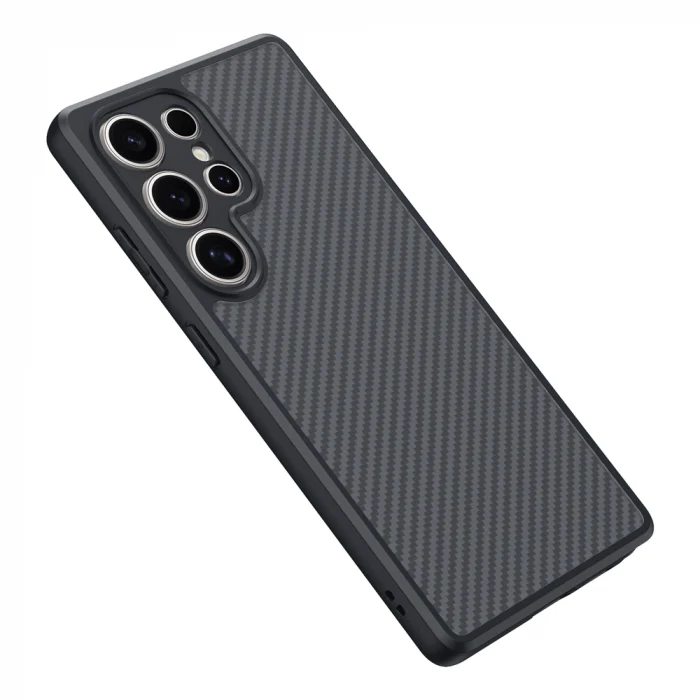 Samsung S25 Ultra Kılıf M-safe Şarj Özellikli Karbon Fiber Tasarımlı Elnino Kapak