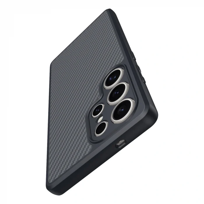 Samsung S25 Ultra Kılıf M-safe Şarj Özellikli Karbon Fiber Tasarımlı Elnino Kapak