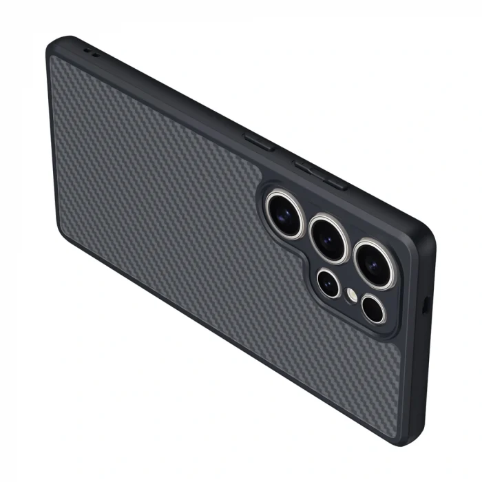 Samsung S25 Ultra Kılıf M-safe Şarj Özellikli Karbon Fiber Tasarımlı Elnino Kapak