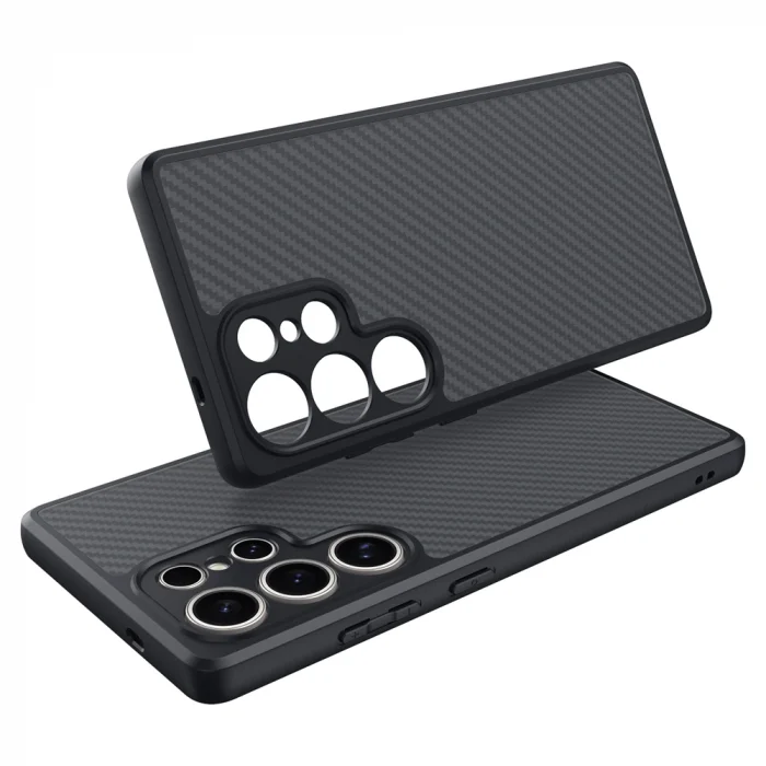 Samsung S25 Ultra Kılıf M-safe Şarj Özellikli Karbon Fiber Tasarımlı Elnino Kapak