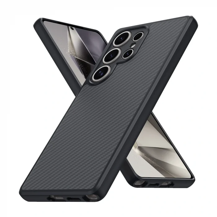 Samsung S25 Ultra Kılıf M-safe Şarj Özellikli Karbon Fiber Tasarımlı Elnino Kapak