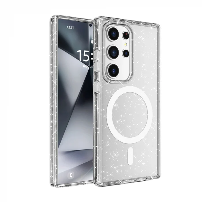 Samsung S25 Ultra Kılıf M-safe Şarj Özellikli Parlayan Simli Saydam Renkli Allstar Kapak