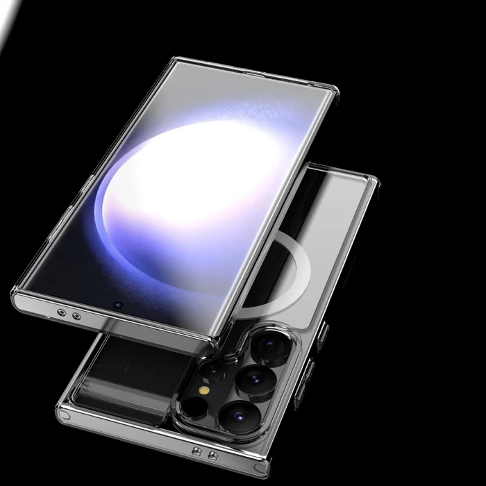 Samsung S25 Ultra Kılıf M-safe Şarj Özellikli Şeffaf Sert PC Embos Kapak