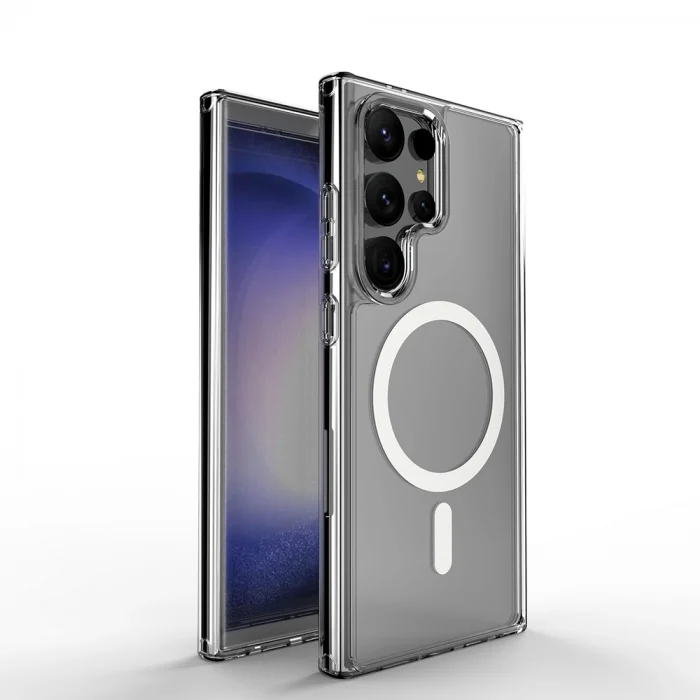 Samsung S25 Ultra Kılıf M-safe Şarj Özellikli Şeffaf Sert PC Embos Kapak