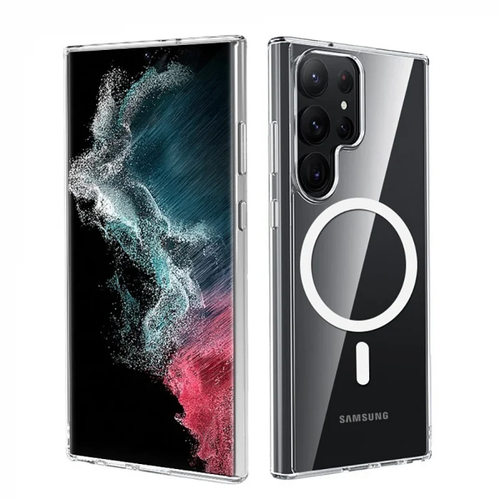 Samsung S25 Ultra Kılıf M-safe Şarj Özellikli Şeffaf Sert PC Embos Kapak