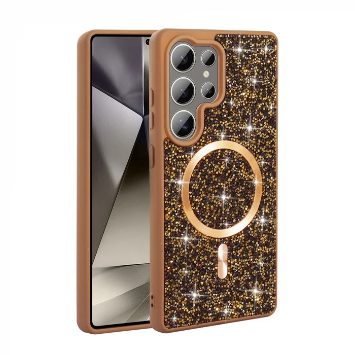 Samsung S25 Ultra Kılıf Pırlanta Tasarımlı M-safe Şarj Özellikli Mozaik Silikon Kapak