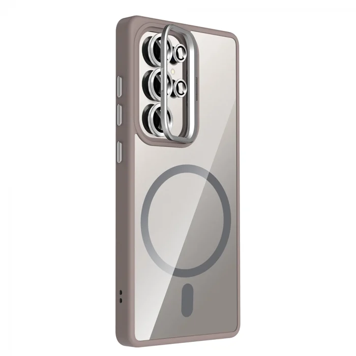 Samsung S25 Ultra Kılıf Standlı ve Kamera Lens Hediyeli M-Safe Şarj Özellikli Etro Kapak