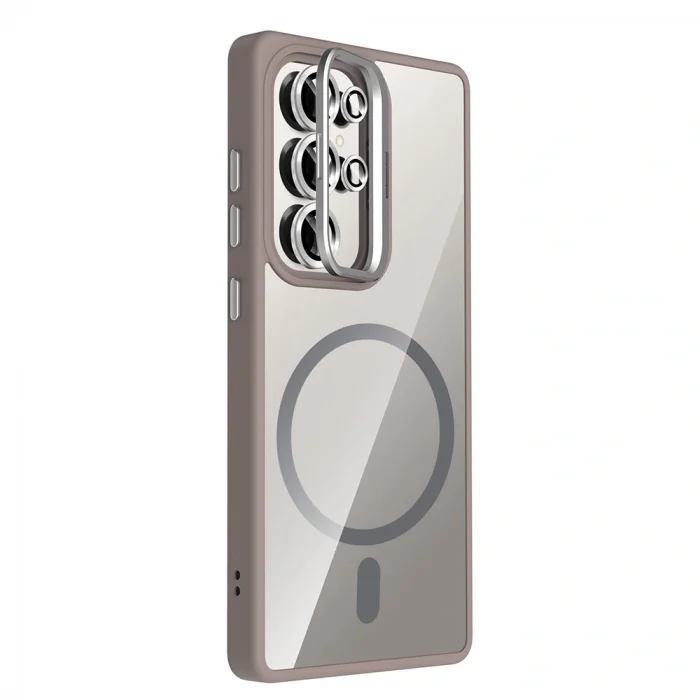 Samsung S25 Ultra Kılıf Standlı ve Kamera Lens Hediyeli M-Safe Şarj Özellikli Etro Kapak