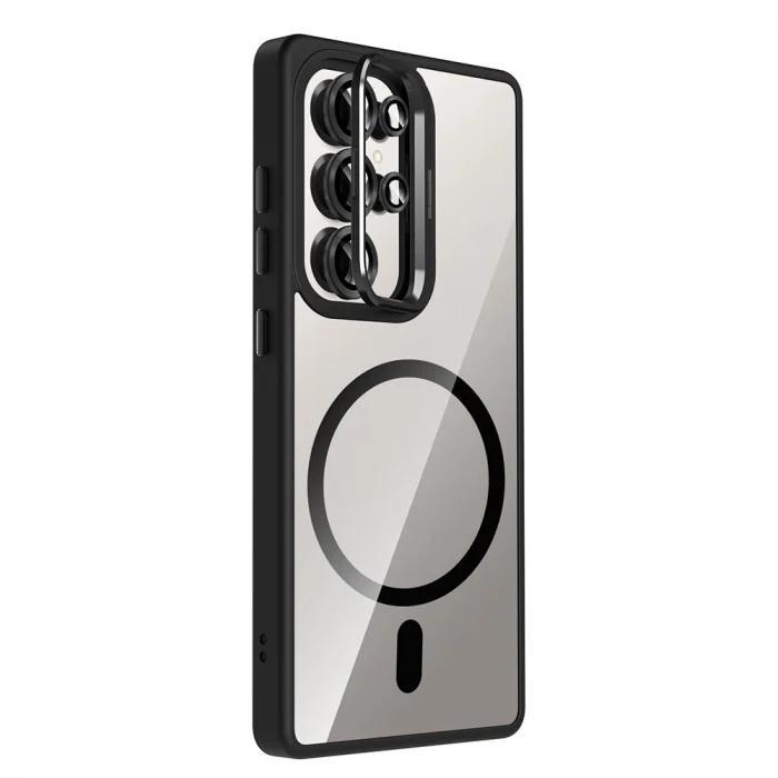 Samsung S25 Ultra Kılıf Standlı ve Kamera Lens Hediyeli M-Safe Şarj Özellikli Etro Kapak