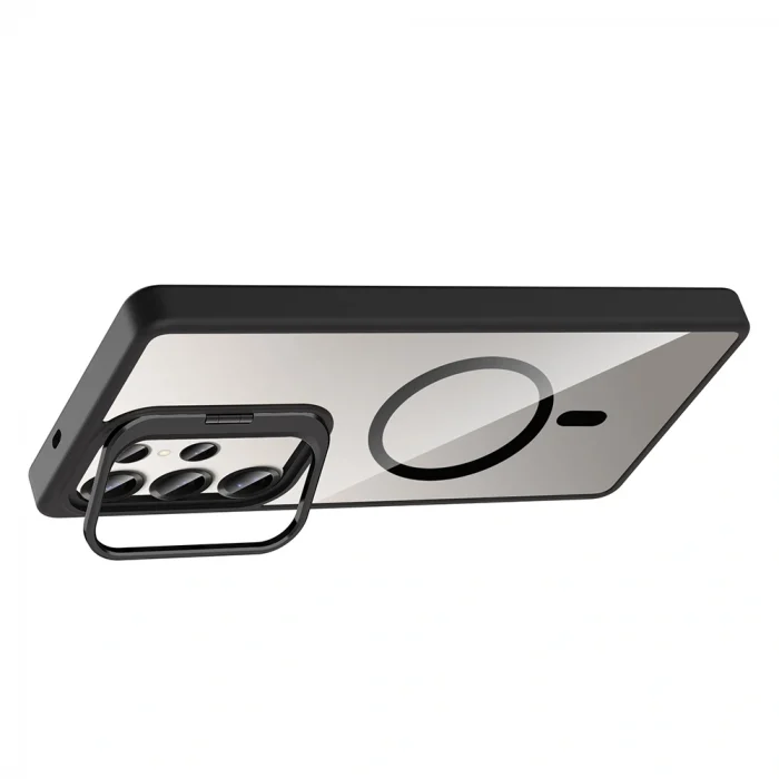 Samsung S25 Ultra Kılıf Standlı ve Kamera Lens Hediyeli M-Safe Şarj Özellikli Etro Kapak