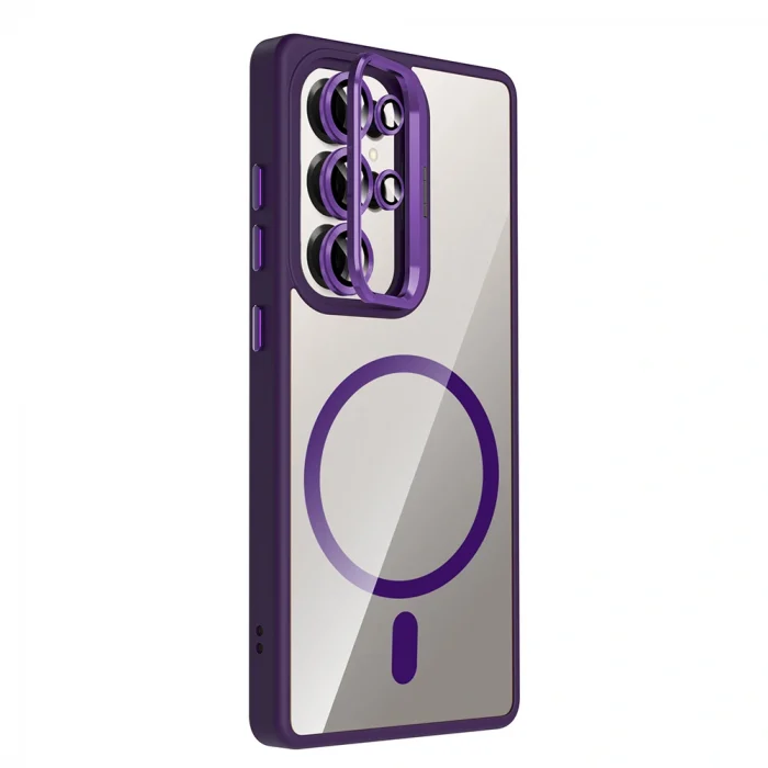 Samsung S25 Ultra Kılıf Standlı ve Kamera Lens Hediyeli M-Safe Şarj Özellikli Etro Kapak