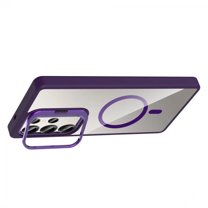 Samsung S25 Ultra Kılıf Standlı ve Kamera Lens Hediyeli M-Safe Şarj Özellikli Etro Kapak