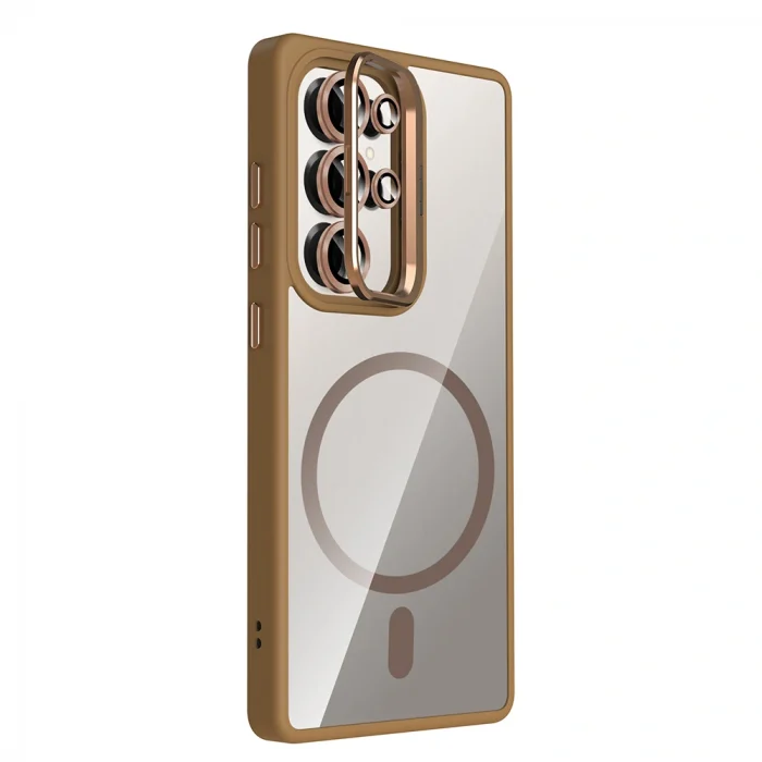 Samsung S25 Ultra Kılıf Standlı ve Kamera Lens Hediyeli M-Safe Şarj Özellikli Etro Kapak