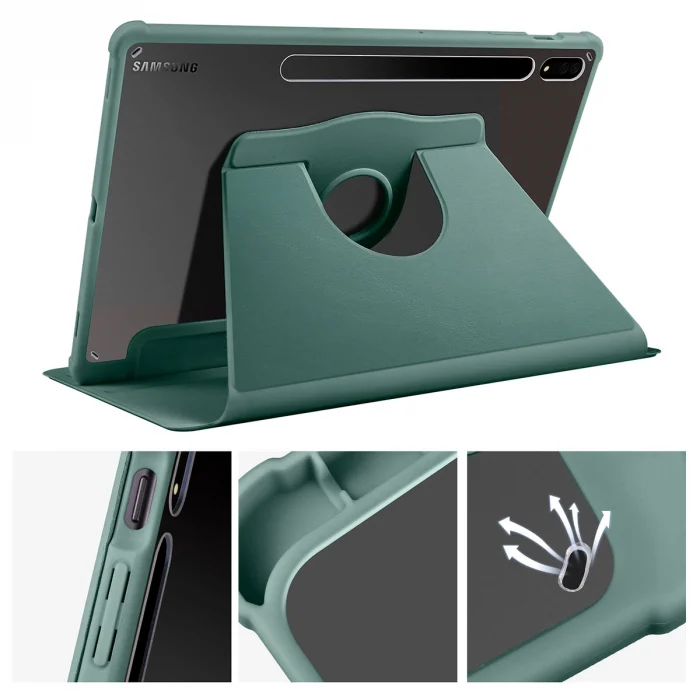 Tab S8 Plus SM-X800 Kılıf Termik Kalem Bölmeli Dönebilen Standlı Kılıf