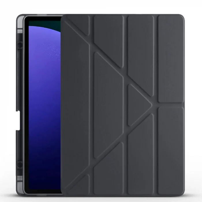 Samsung Tab S9 FE Plus Kılıf Tri Folding Kalem Bölmeli Standlı Kılıf