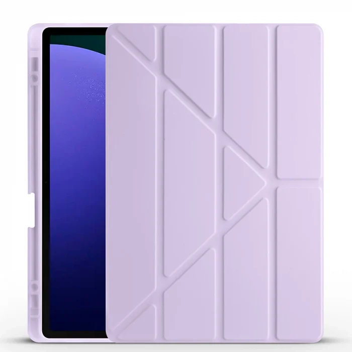 Samsung Tab S9 FE Plus Kılıf Tri Folding Kalem Bölmeli Standlı Kılıf