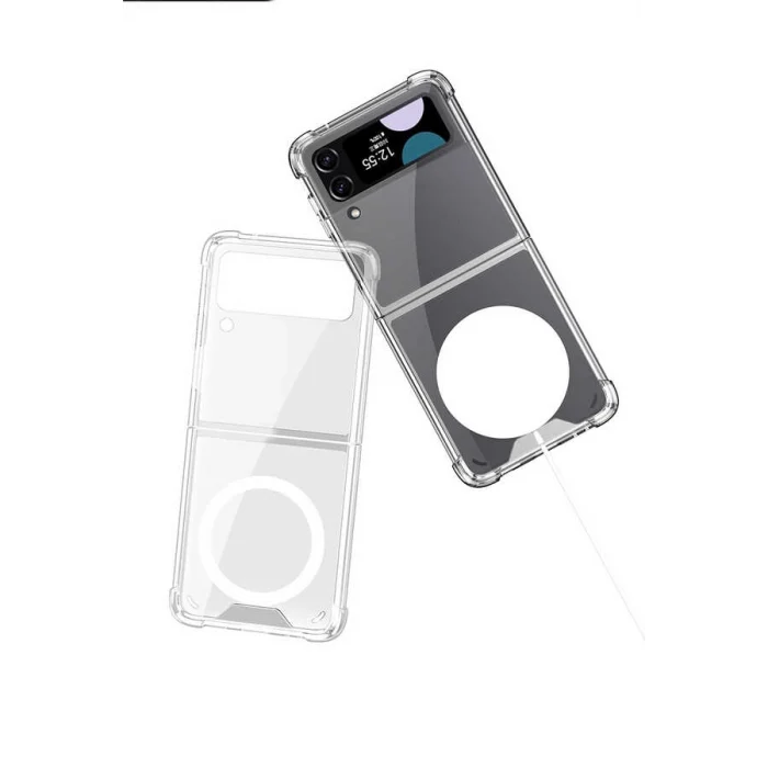 Samsung Z Flip 3 Kılıf Wireless Şarj Özellikli Airbagli  Kıpta Anti Shock M-safe Kapak