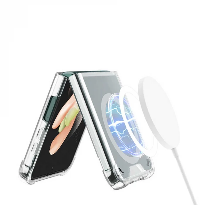Samsung Z Flip 3 Kılıf Wireless Şarj Özellikli Airbagli  Kıpta Anti Shock M-safe Kapak