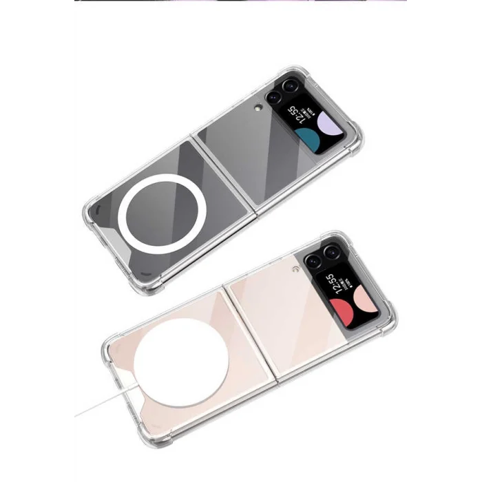 Samsung Z Flip 3 Kılıf Wireless Şarj Özellikli Airbagli  Kıpta Anti Shock M-safe Kapak