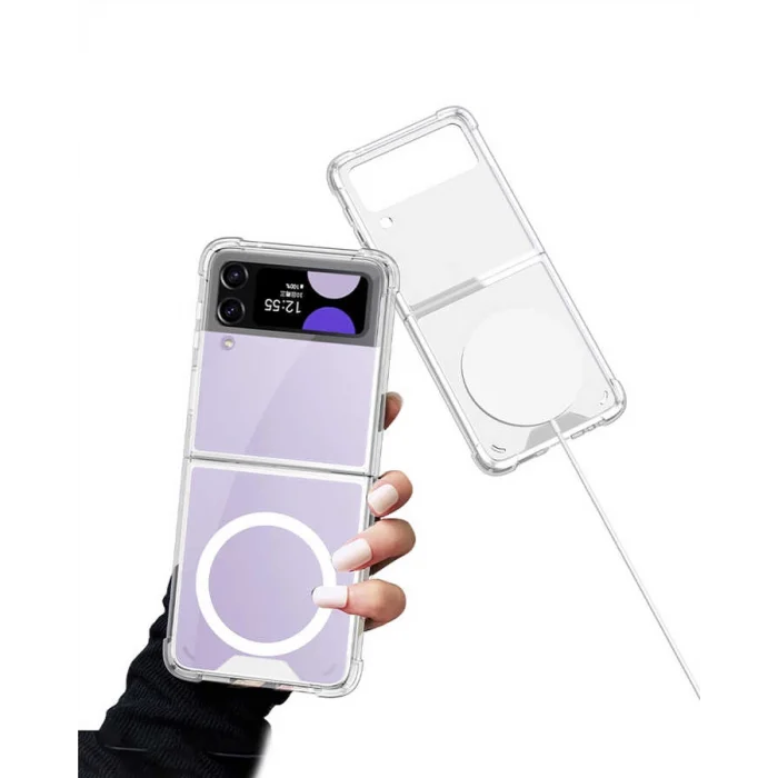 Samsung Z Flip 3 Kılıf Wireless Şarj Özellikli Airbagli  Kıpta Anti Shock M-safe Kapak