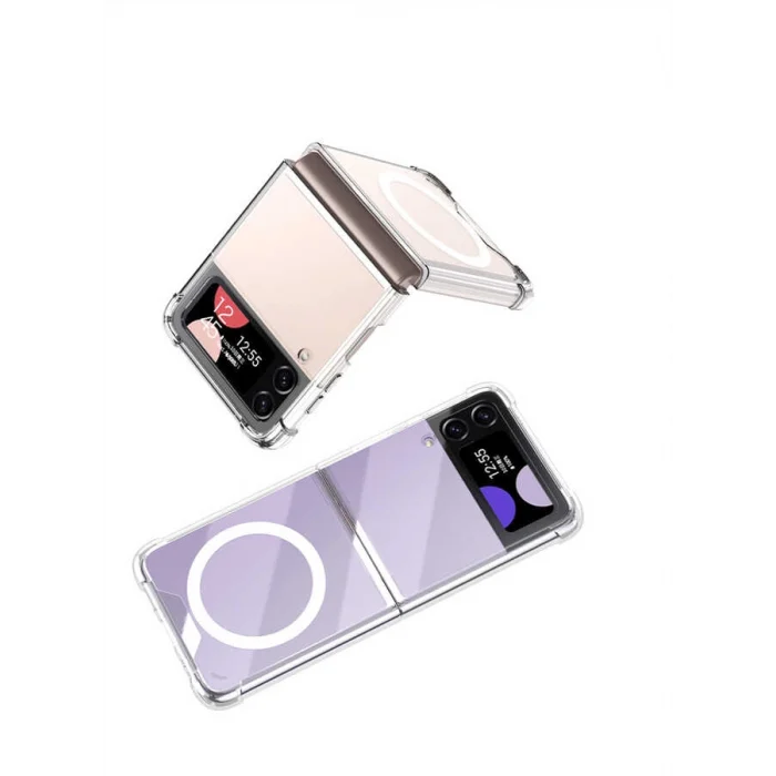 Samsung Z Flip 4 Kılıf Wireless Şarj Özellikli Airbagli  Kıpta Anti Shock M-safe Kapak