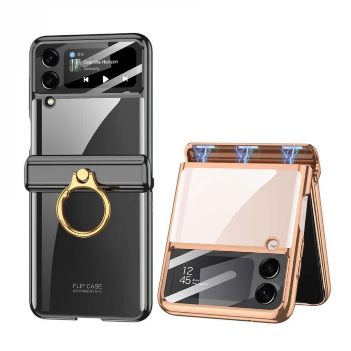 Samsung Z Flip 4 Kılıf  Kıpta Yüzüklü Lens Korumalı Kapak