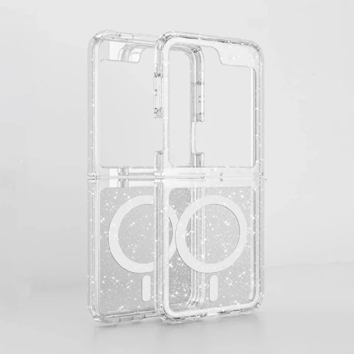 Samsung Z Flip 6 Kılıf M-safe Şarj Özellikli Parlayan Simli Saydam Renkli Allstar Kapak