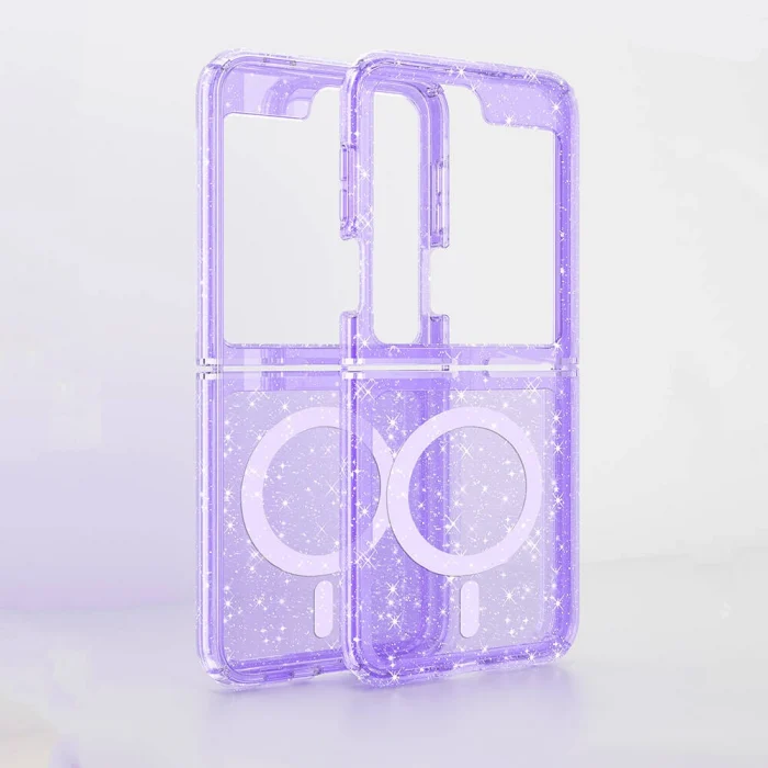 Samsung Z Flip 6 Kılıf M-safe Şarj Özellikli Parlayan Simli Saydam Renkli Allstar Kapak