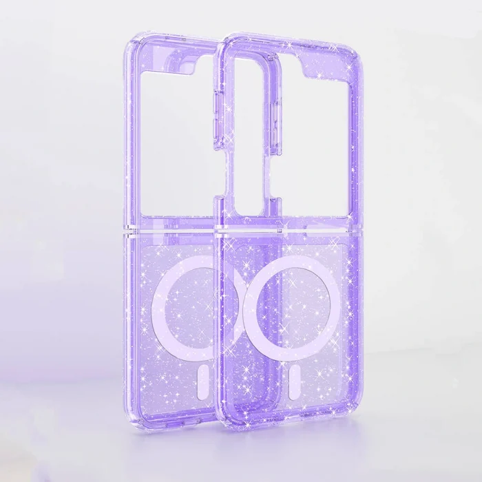 Samsung Z Flip 6 Kılıf M-safe Şarj Özellikli Parlayan Simli Saydam Renkli Allstar Kapak