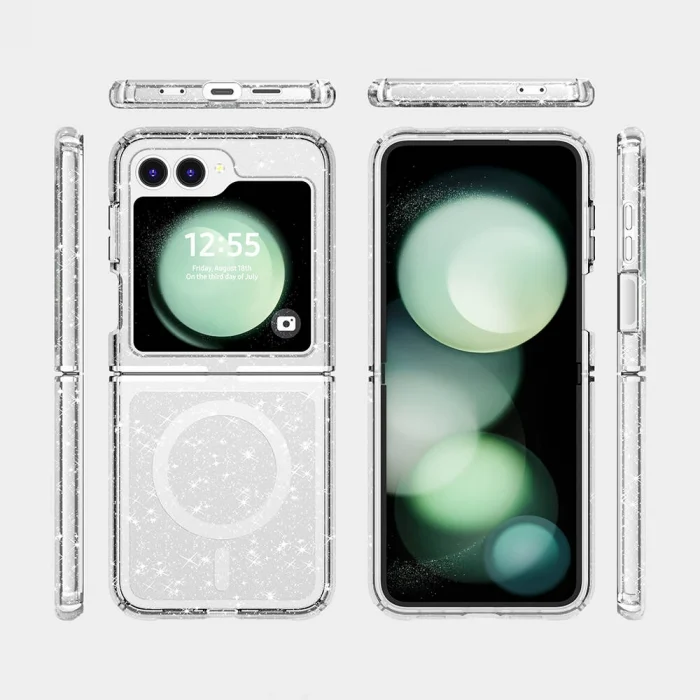 Samsung Z Flip 6 Kılıf M-safe Şarj Özellikli Parlayan Simli Saydam Renkli Allstar Kapak