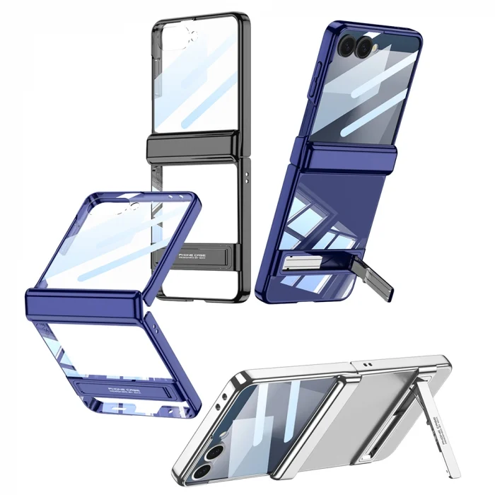 Samsung Z Flip 7 Kılıf Kamera Korumalı Şeffaf Tasarımlı Lego Standlı Kapak