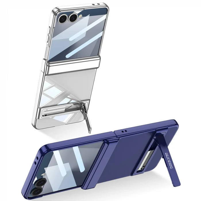 Samsung Z Flip 7 Kılıf Kamera Korumalı Şeffaf Tasarımlı Lego Standlı Kapak