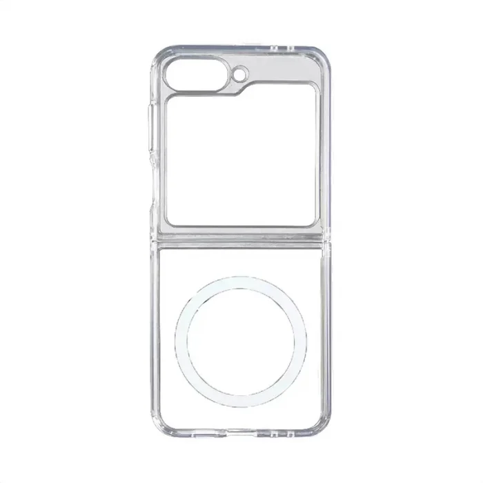 Samsung Z Flip 7 Kılıf M-safe Şarj Özellikli Şeffaf Sert PC Embos Kapak