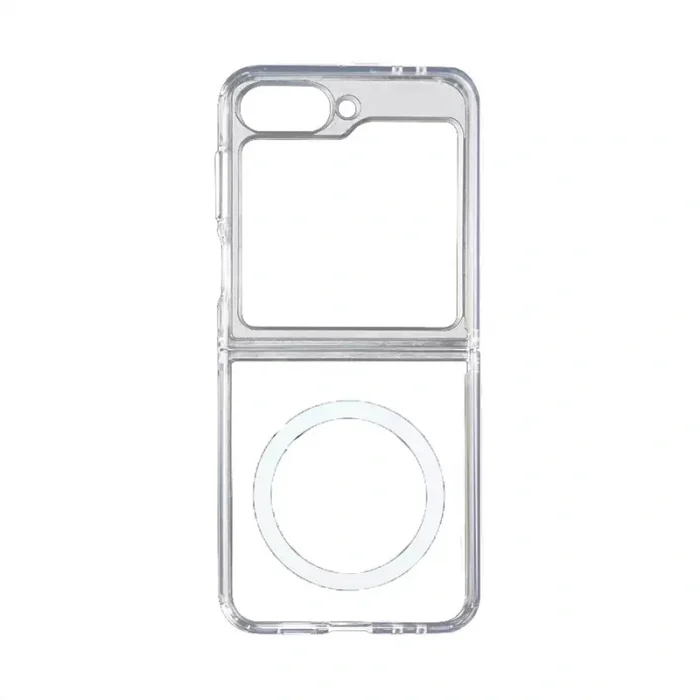 Samsung Z Flip 7 Kılıf M-safe Şarj Özellikli Şeffaf Sert PC Embos Kapak