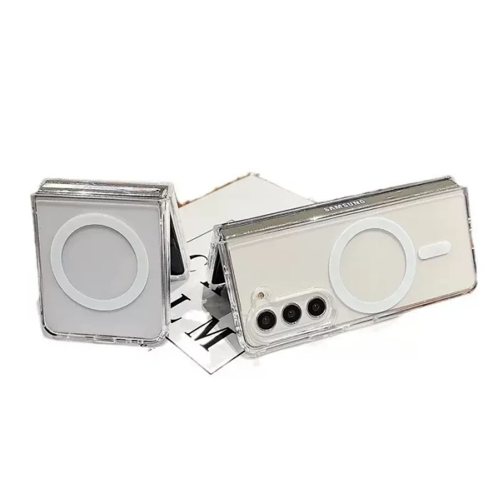 Samsung Z Flip 7 Kılıf M-safe Şarj Özellikli Şeffaf Sert PC Embos Kapak