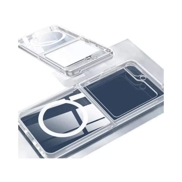 Samsung Z Flip 7 Kılıf M-safe Şarj Özellikli Şeffaf Sert PC Embos Kapak