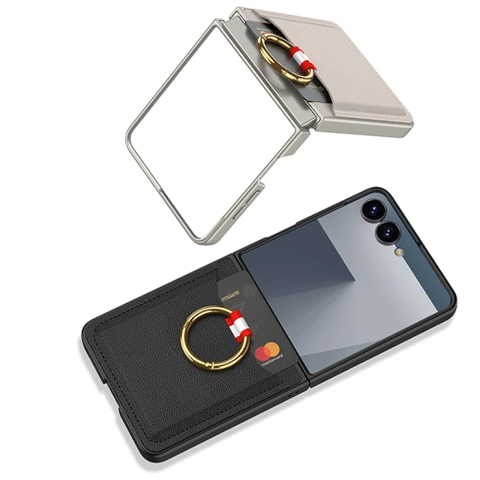 Samsung Z Flip 7 Kıpta Yüzüklü Kartlıklı Kapak