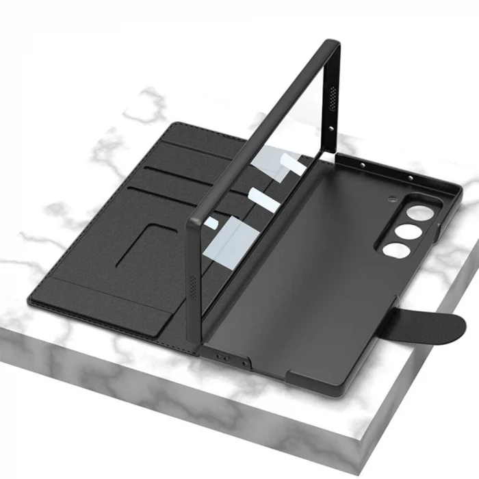 Samsung Z Fold 6 Kılıf Kamera Korumalı Kadife Tasarımlı Kıpta Kalem Bölmeli Fest Kapak