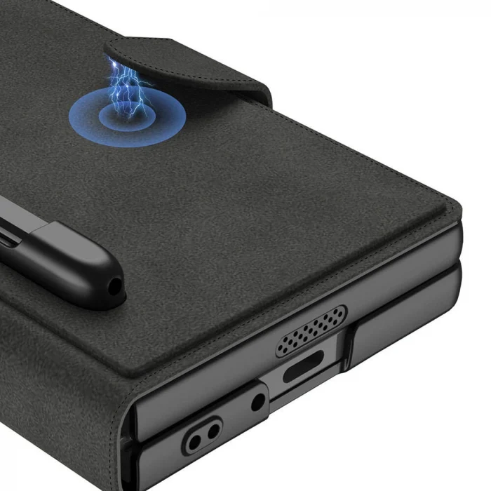 Samsung Z Fold 6 Kılıf Kamera Korumalı Kadife Tasarımlı Kıpta Kalem Bölmeli Fest Kapak