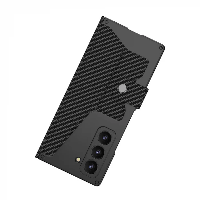 Samsung Z Fold 6 Kılıf Kamera Korumalı Karbon Tasarımlı Kıpta Kalem Bölmeli Fest Kapak
