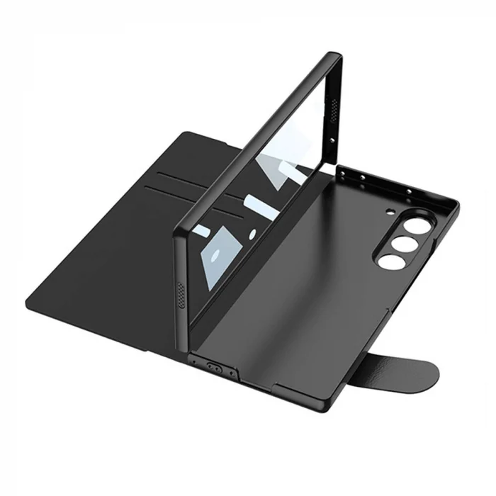 ​Samsung Z Fold 6 Kılıf Kamera Korumalı Kartlıklı Kalem Bölmeli Kıpta Çizgili Droga Kılıf