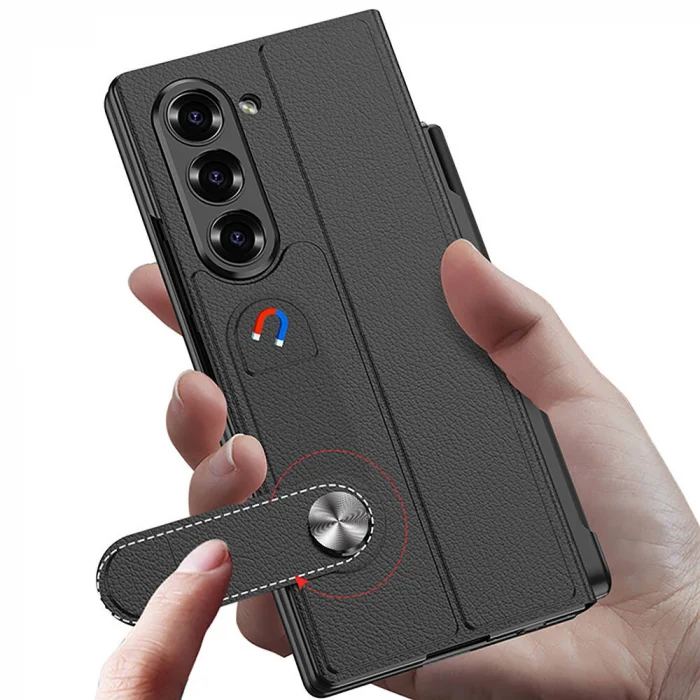 ​Samsung Z Fold 6 Kılıf Kamera Korumalı Kartlıklı Kalem Bölmeli Kıpta Marble Drago Kılıf