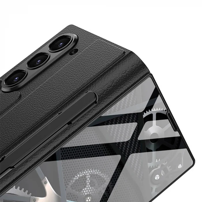 ​Samsung Z Fold 6 Kılıf Kamera Korumalı Kartlıklı Kalem Bölmeli Kıpta Marble Drago Kılıf