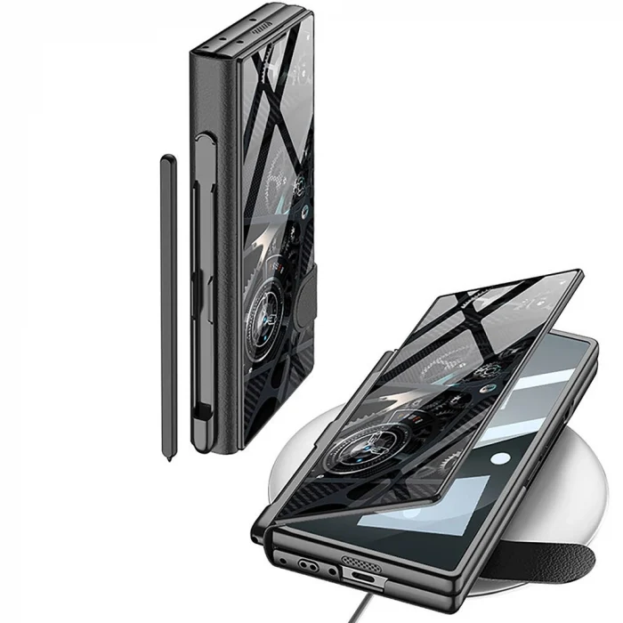 ​Samsung Z Fold 6 Kılıf Kamera Korumalı Kartlıklı Kalem Bölmeli Kıpta Marble Drago Kılıf