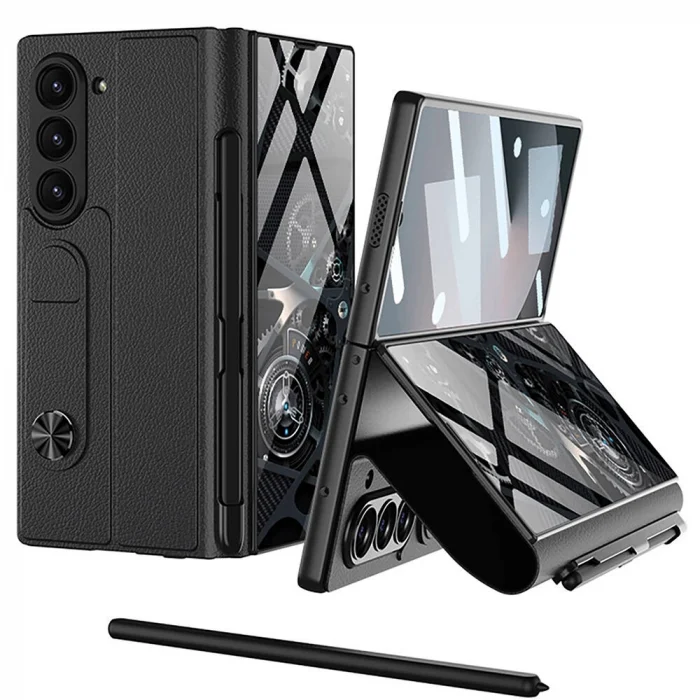 ​Samsung Z Fold 6 Kılıf Kamera Korumalı Kartlıklı Kalem Bölmeli Kıpta Marble Drago Kılıf