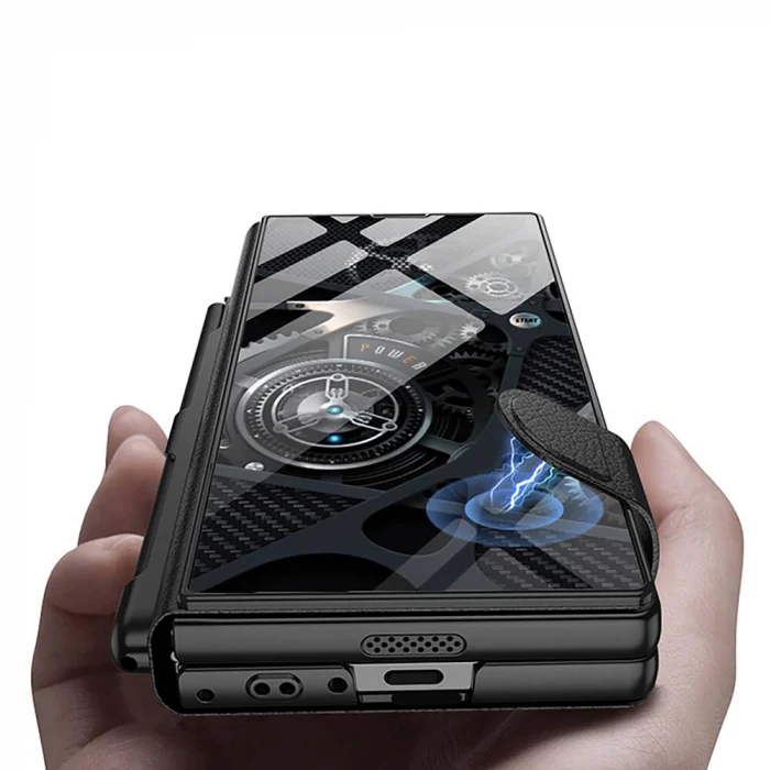 ​Samsung Z Fold 6 Kılıf Kamera Korumalı Kartlıklı Kalem Bölmeli Kıpta Marble Drago Kılıf